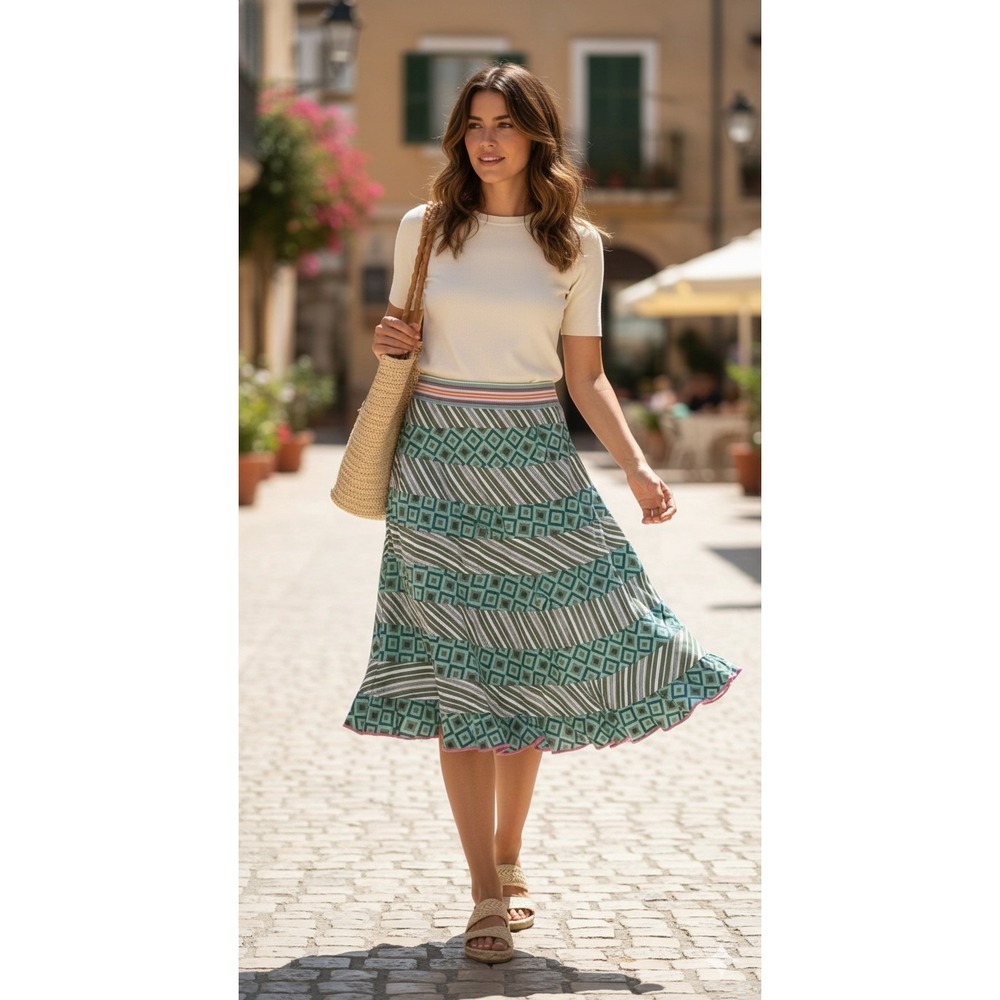 Aimee Skirt Women's Medium Multi color Tiered A-line Modest Boho Western Cottage